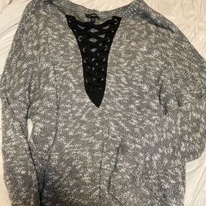 Asymmetrical Hem Grey Sweatshirt Front Lace